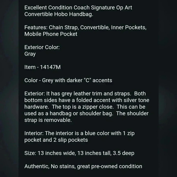 Silver & Gray Authentic Coach bag - Picture 2 of 5